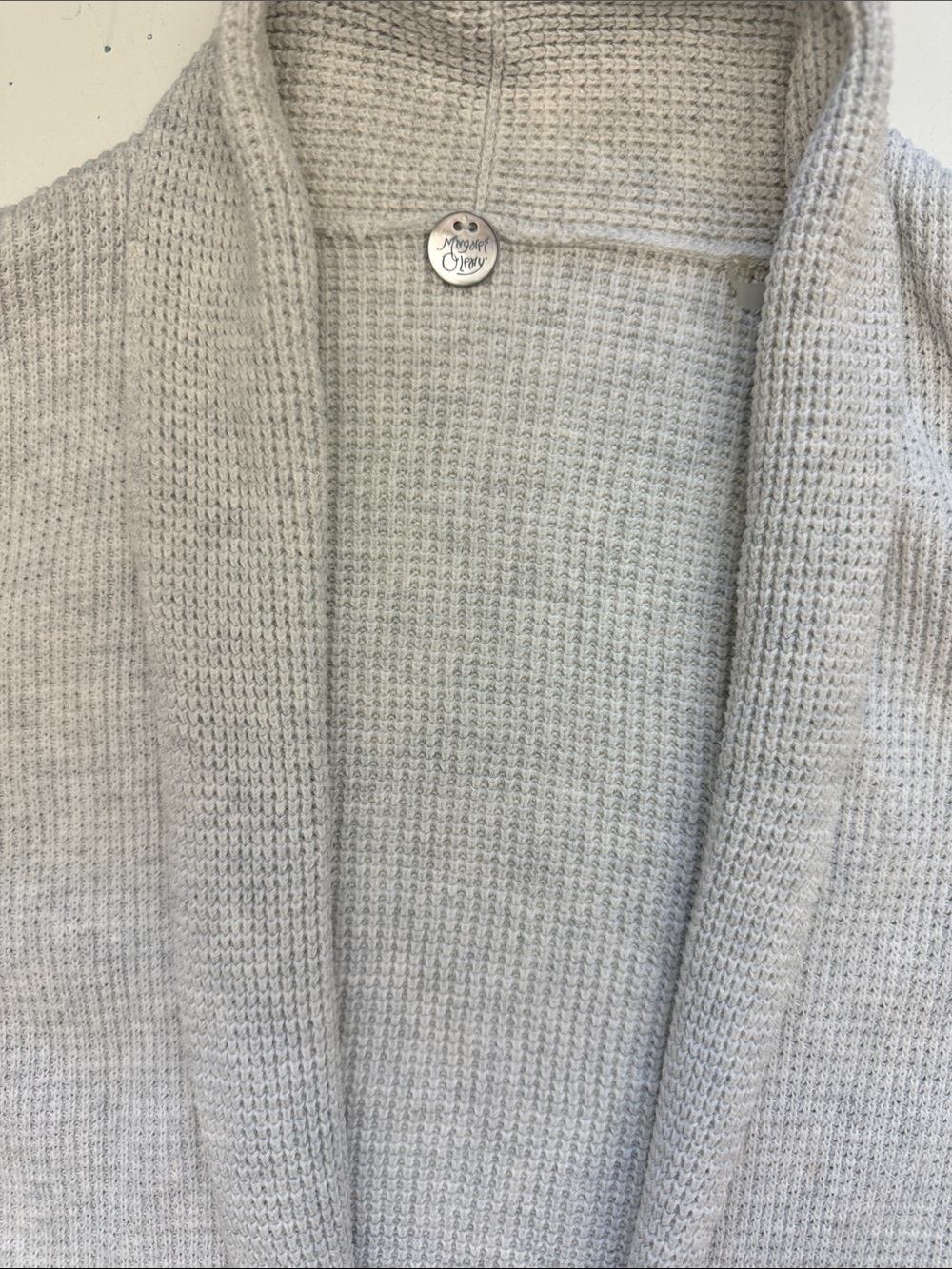 Margaret O'Leary Light Gray Shawl Collar Waffle Knit Cardigan
